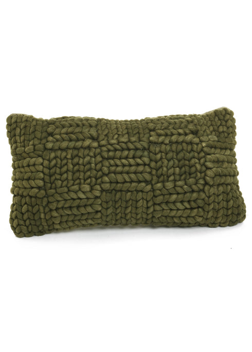 Moss Green Wool Braided Cushion